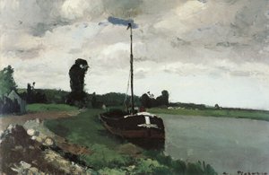 Rivieroever in Pontoise door Camille Jacob Pissarro
